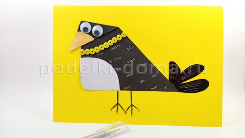 Аппликация из бумаги и пластилина «Модная сорока»