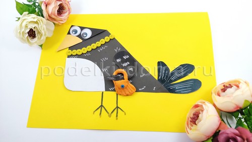 Аппликация из бумаги и пластилина «Модная сорока»