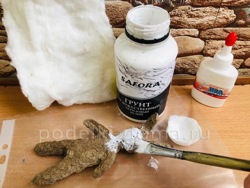 Ёлочная игрушка Зайка в технике ватного папье-маше