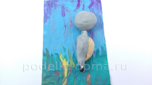 Аппликация из пластилина «Котик с букетом»