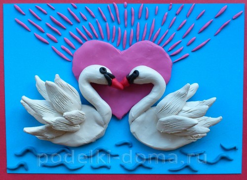 Аппликация из пластилина «Котик с букетом»