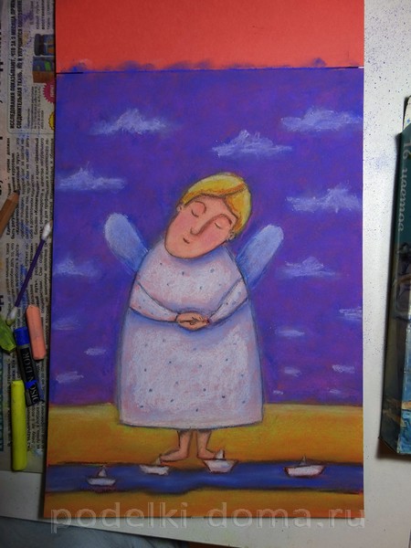 Рисуем пастелью ангела в наивном стиле Рисуем пастелью ангела в наивном стиле